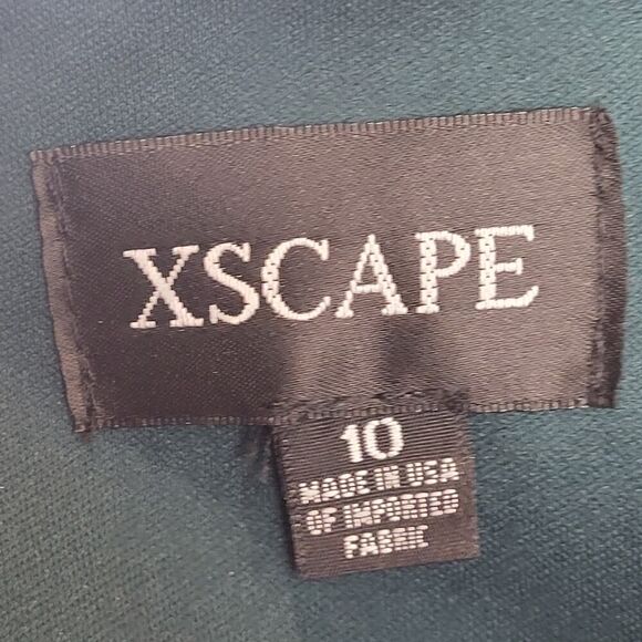 NEW XSCAPE Small* Hunter Green Long Gown Off Shoulder Ruched Ruffle USA Made - Picture 2 of 15